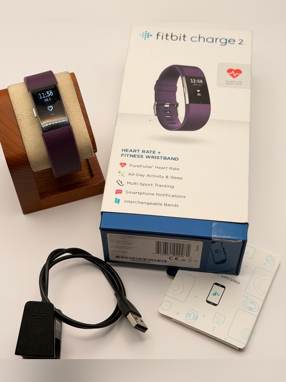 Fitbit Charge 2, Full Set, Very Good, Box, Charger, Manuals, Fitness Tracker